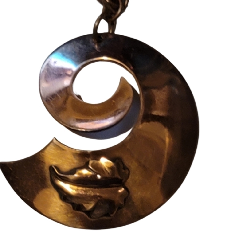 SPIRAL swirl necklace pendant and chain copper color leaf